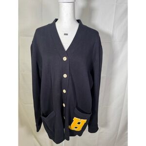 Tommy Hilfiger Navy Blue Button Front Cardigan with H Letterman Patch